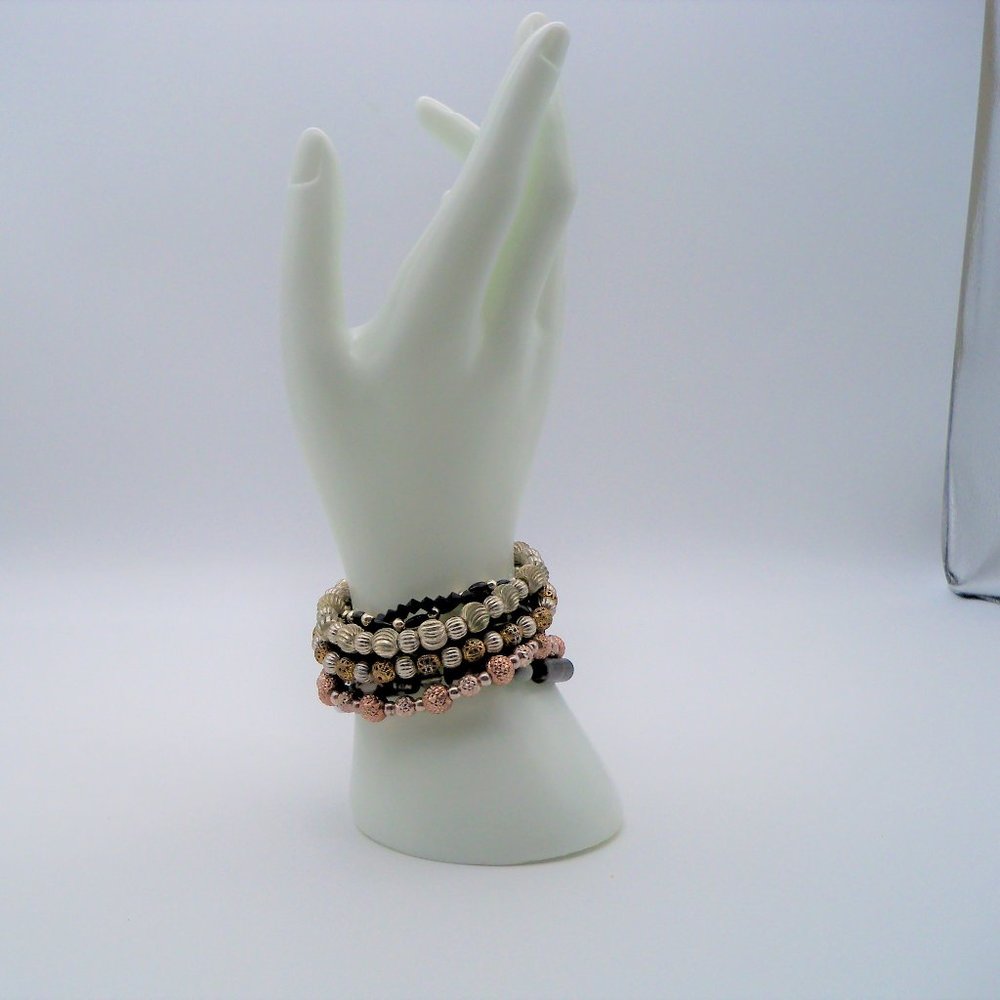 Handmade Stretchy Metal and Glass Bead Bracelet Set - Picture 5 of 11